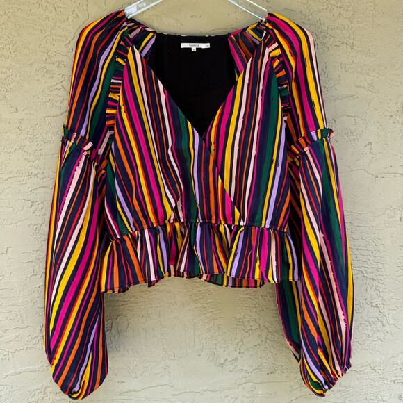 Tularosa Blouse Henrietta Stripes Balloon Sleeve Colorful Medium Peplum Blouson - Picture 1 of 6